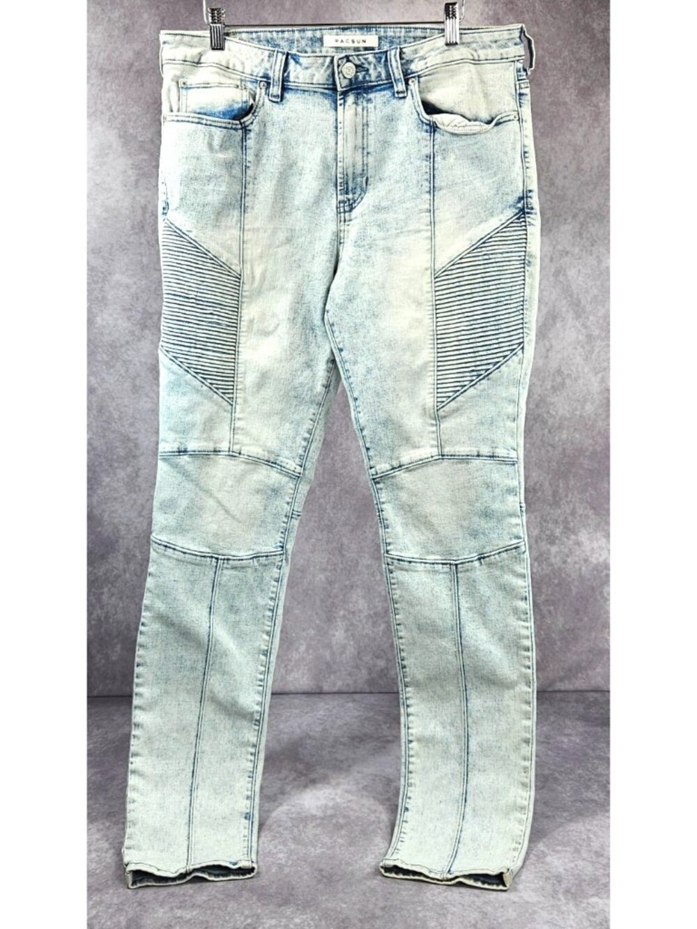 PacSun Stacked Skinny Jeans Men 34x32 Light Wash Moto Stretch Denim Pants VTG - Picture 2 of 12